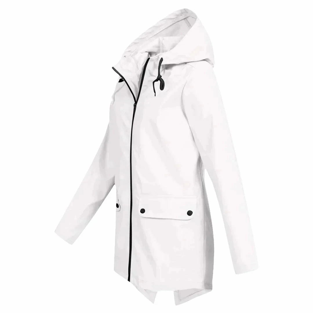 Beige Women's Waterproof Hooded Raincoat - Lightweight & Stylish