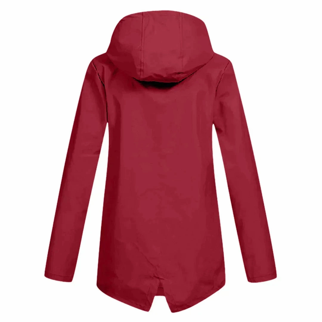 Beige Women's Waterproof Hooded Raincoat - Lightweight & Stylish