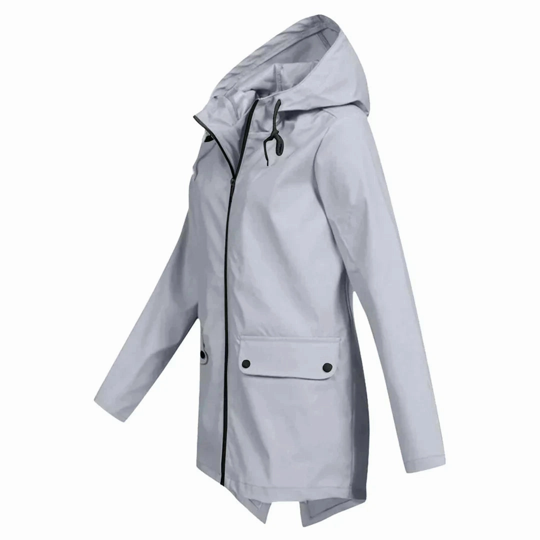 Beige Women's Waterproof Hooded Raincoat - Lightweight & Stylish