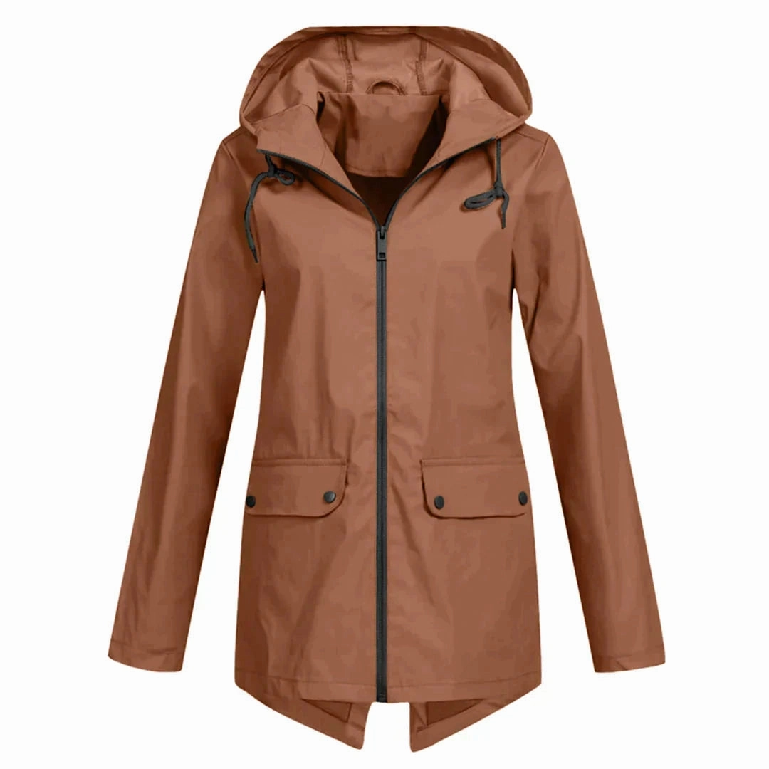 Beige Women's Waterproof Hooded Raincoat - Lightweight & Stylish