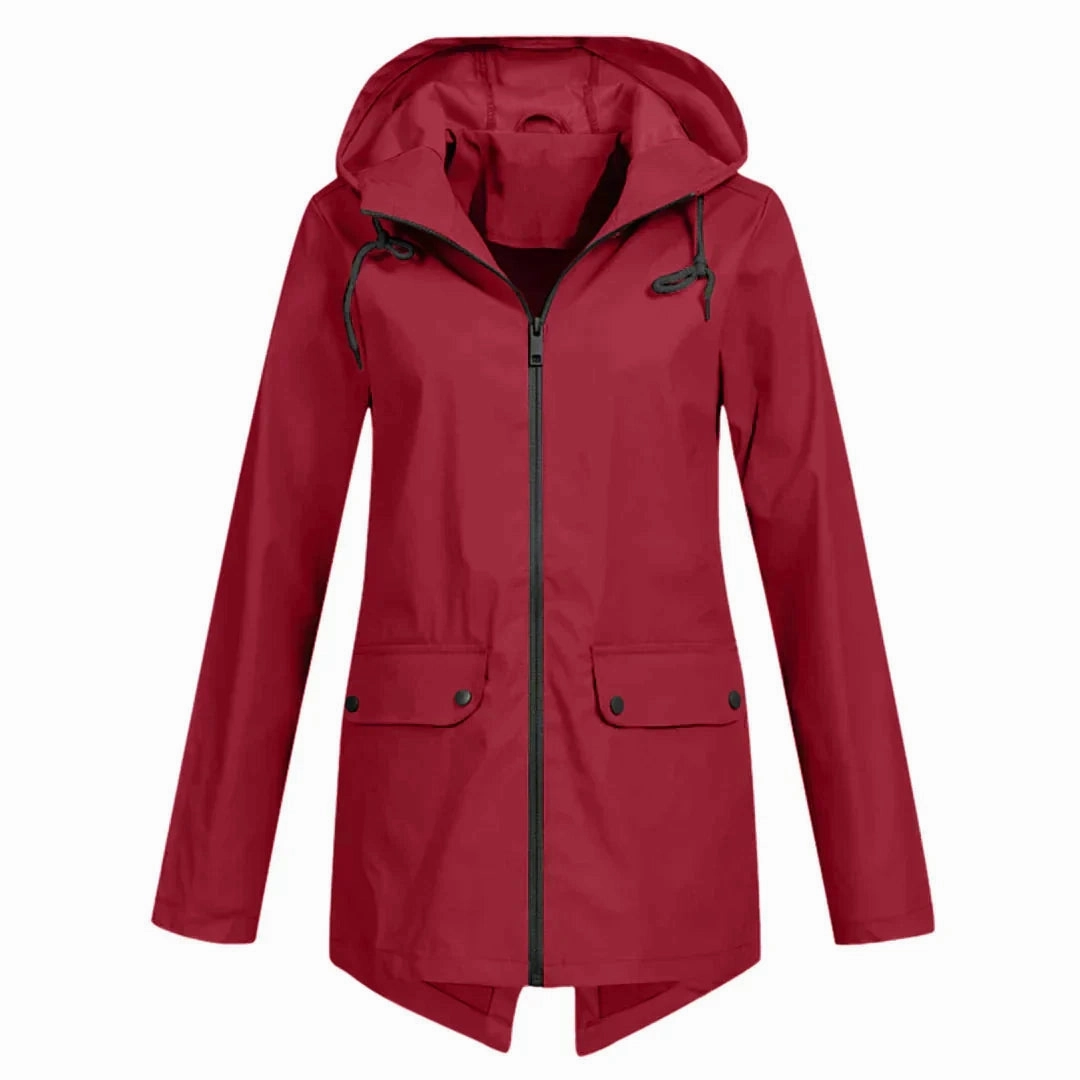 Beige Women's Waterproof Hooded Raincoat - Lightweight & Stylish
