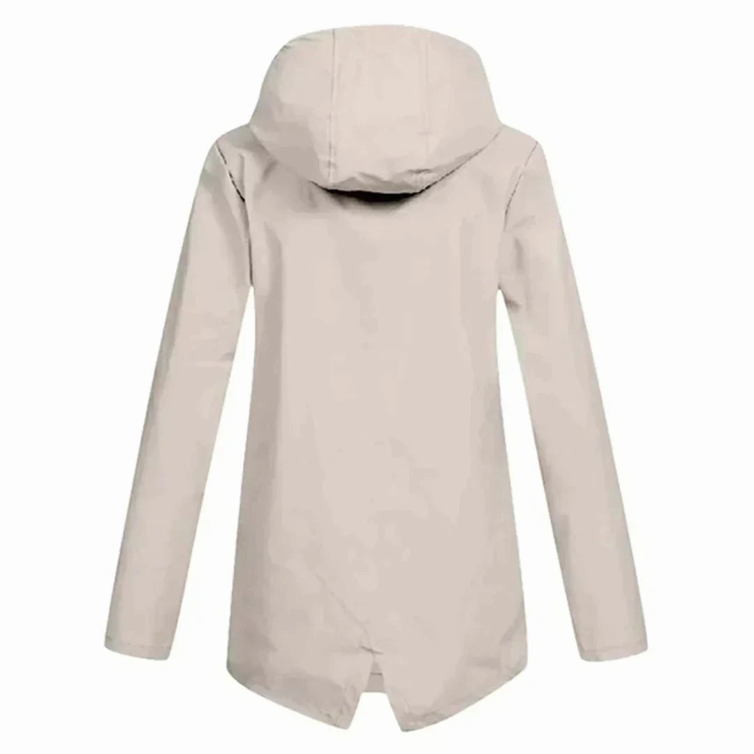 Beige Women's Waterproof Hooded Raincoat - Lightweight & Stylish