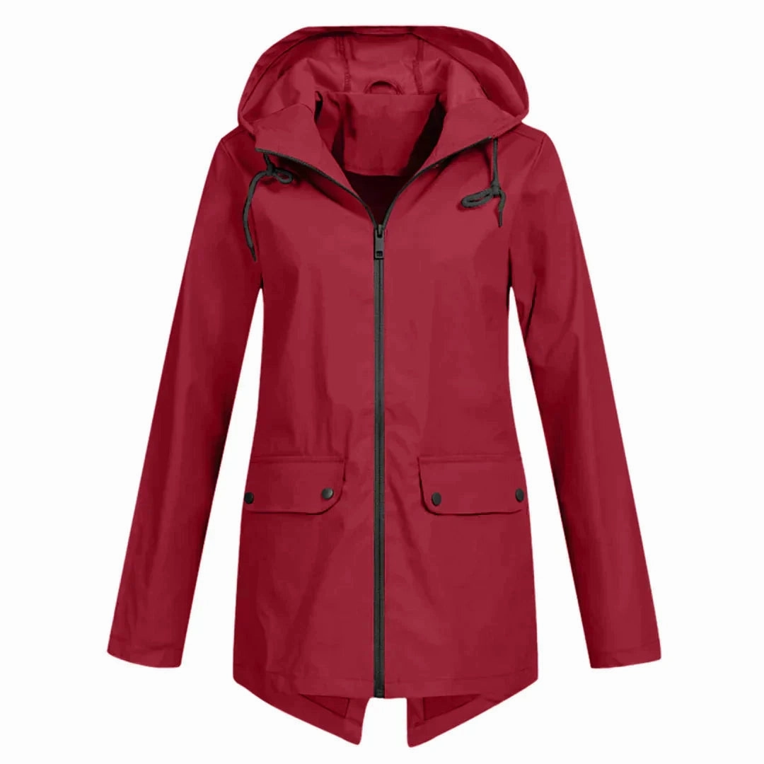 Beige Women's Waterproof Hooded Raincoat - Lightweight & Stylish