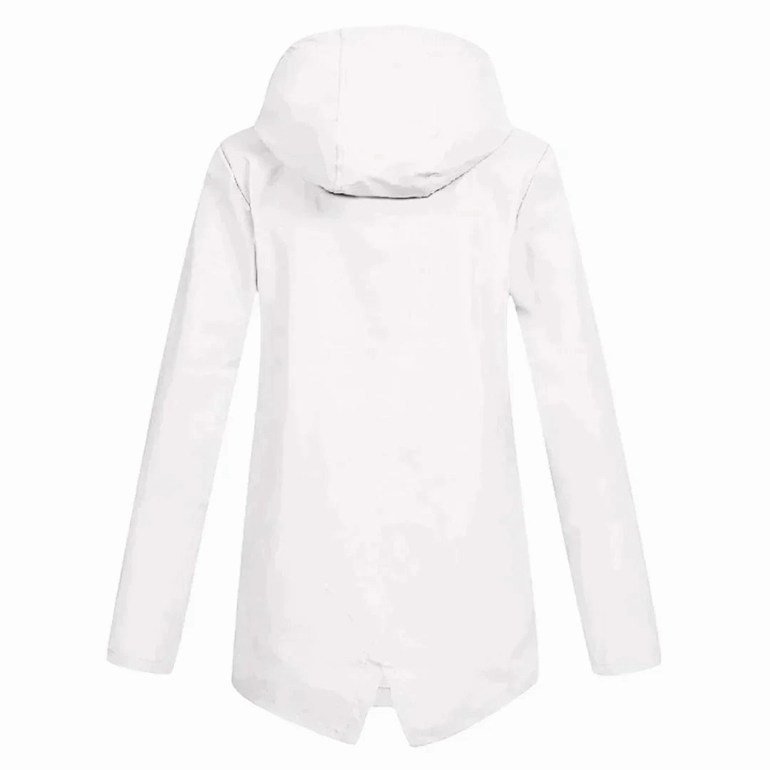 Beige Women's Waterproof Hooded Raincoat - Lightweight & Stylish