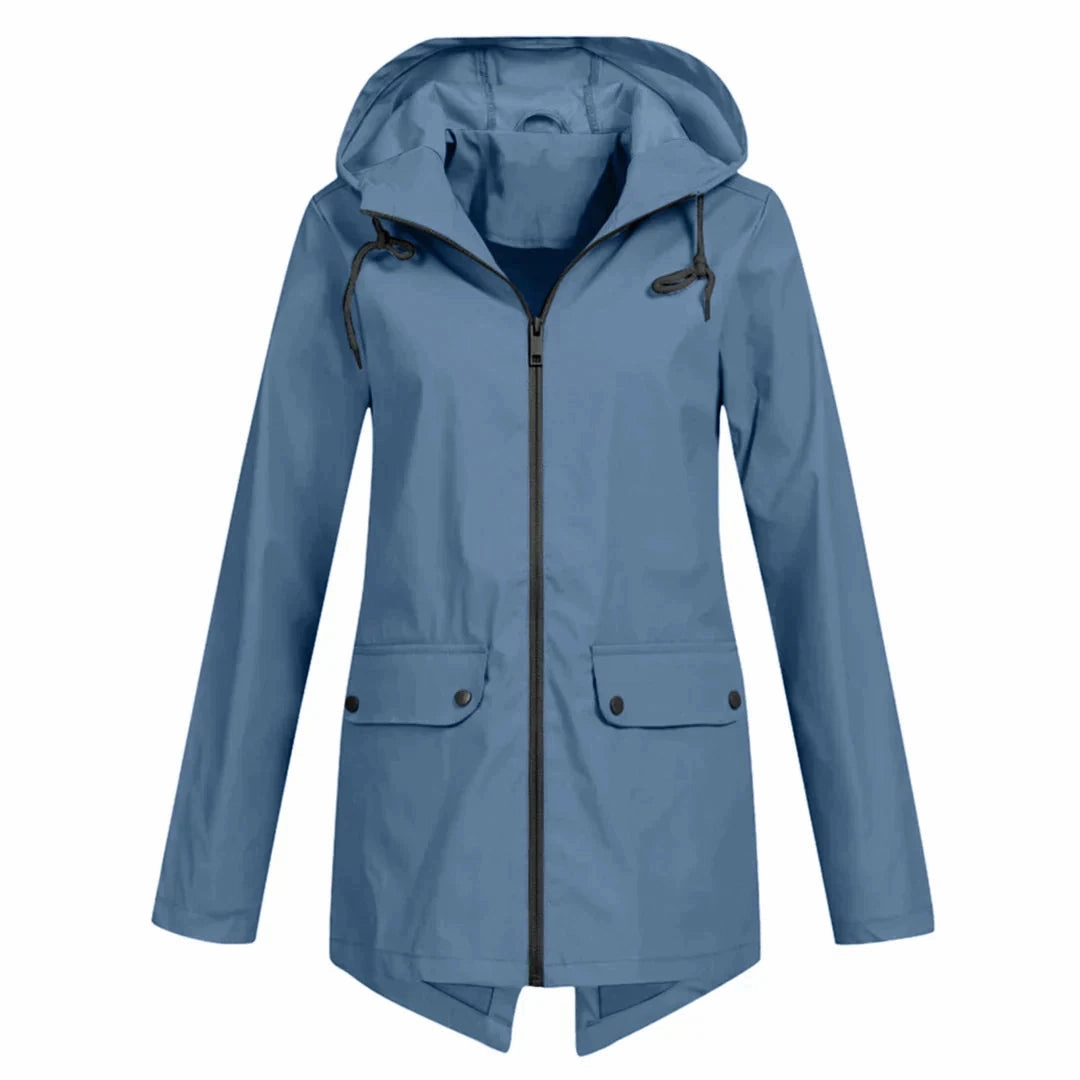 Beige Women's Waterproof Hooded Raincoat - Lightweight & Stylish