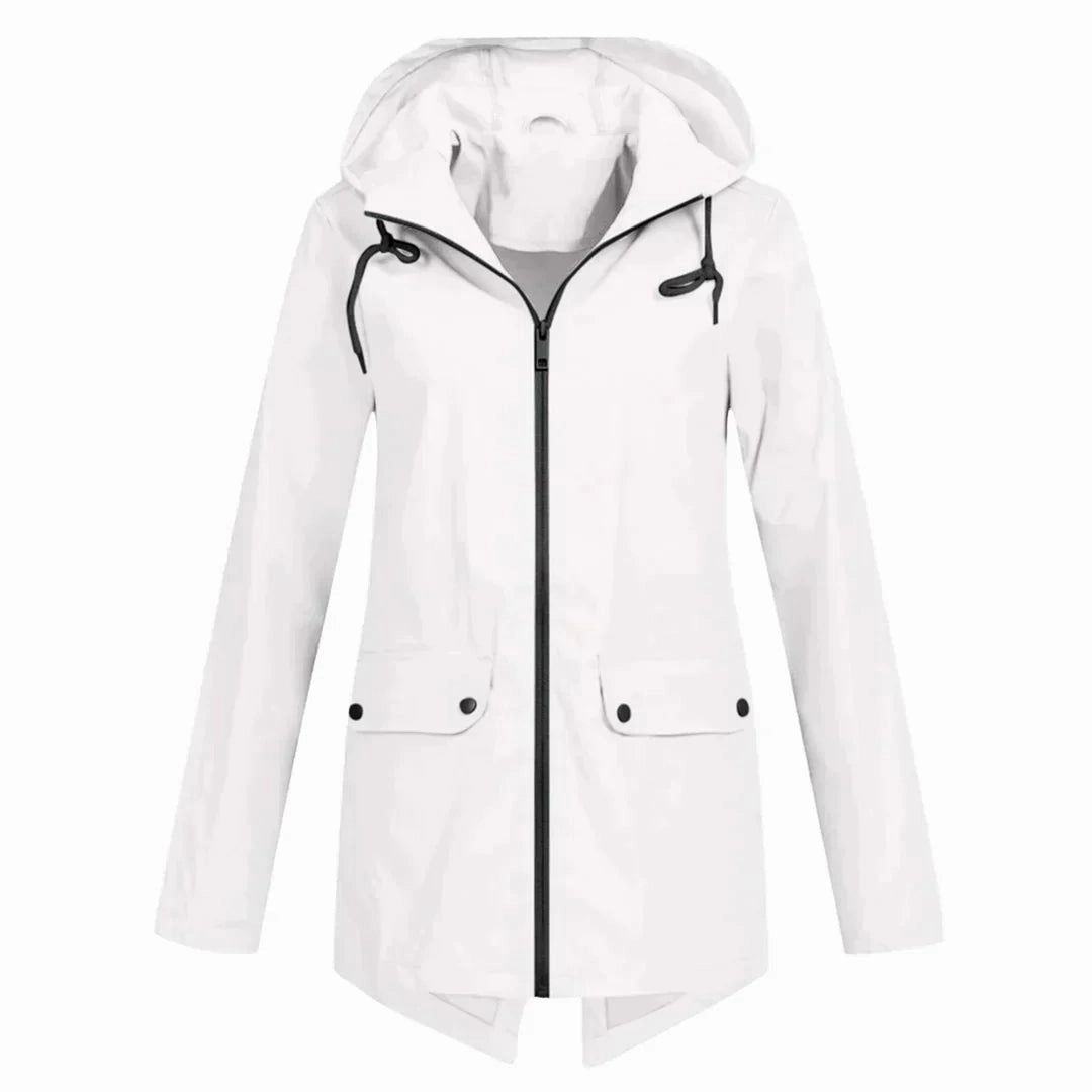 Beige Women's Waterproof Hooded Raincoat - Lightweight & Stylish