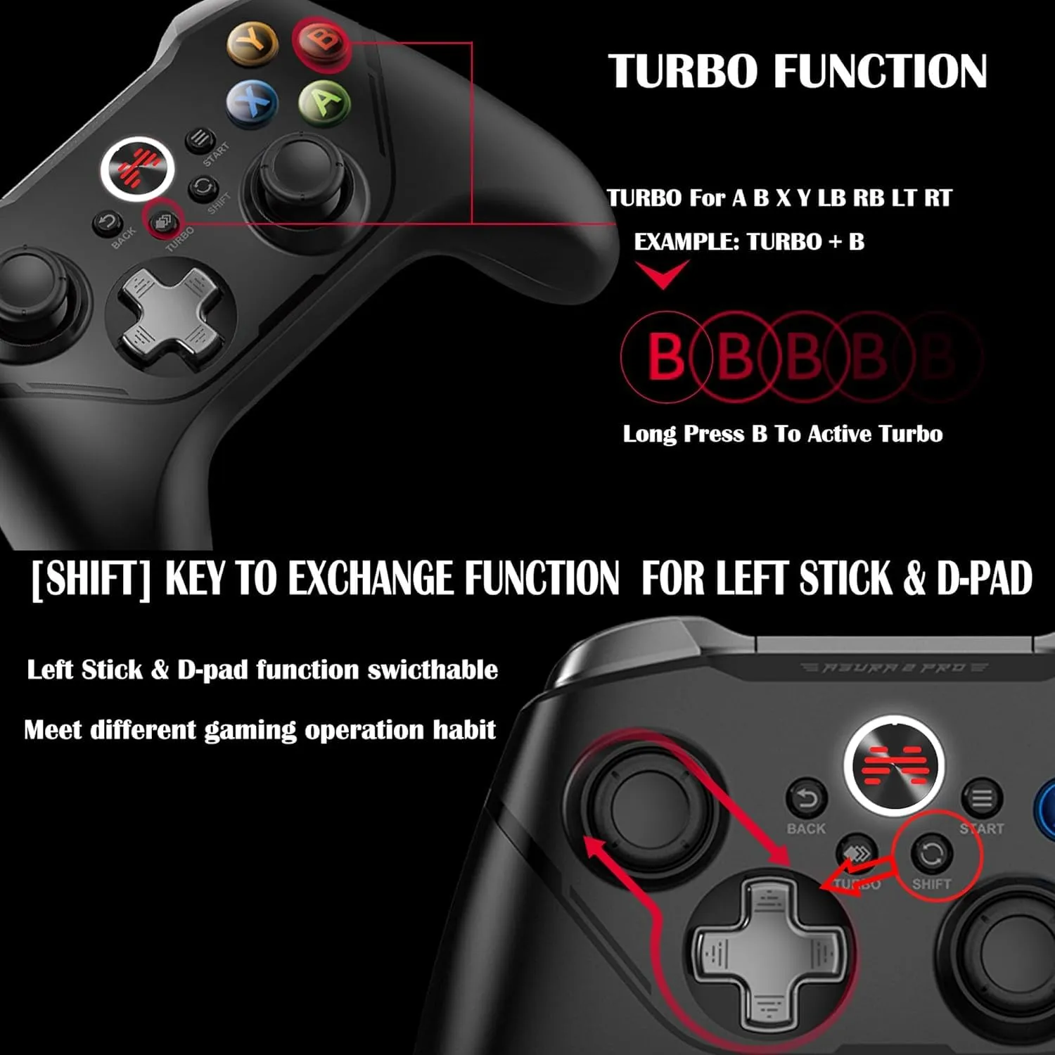 BEITONG Asura 2 Pro PC Controller Wireless Gaming Gamepad 6 Axis Gyro Motion Sensing,Compatible with Windows Switch Lite/OLED Steam Deck Tesla,Hall Effect Triggers/M Button (Black with Motion Control)