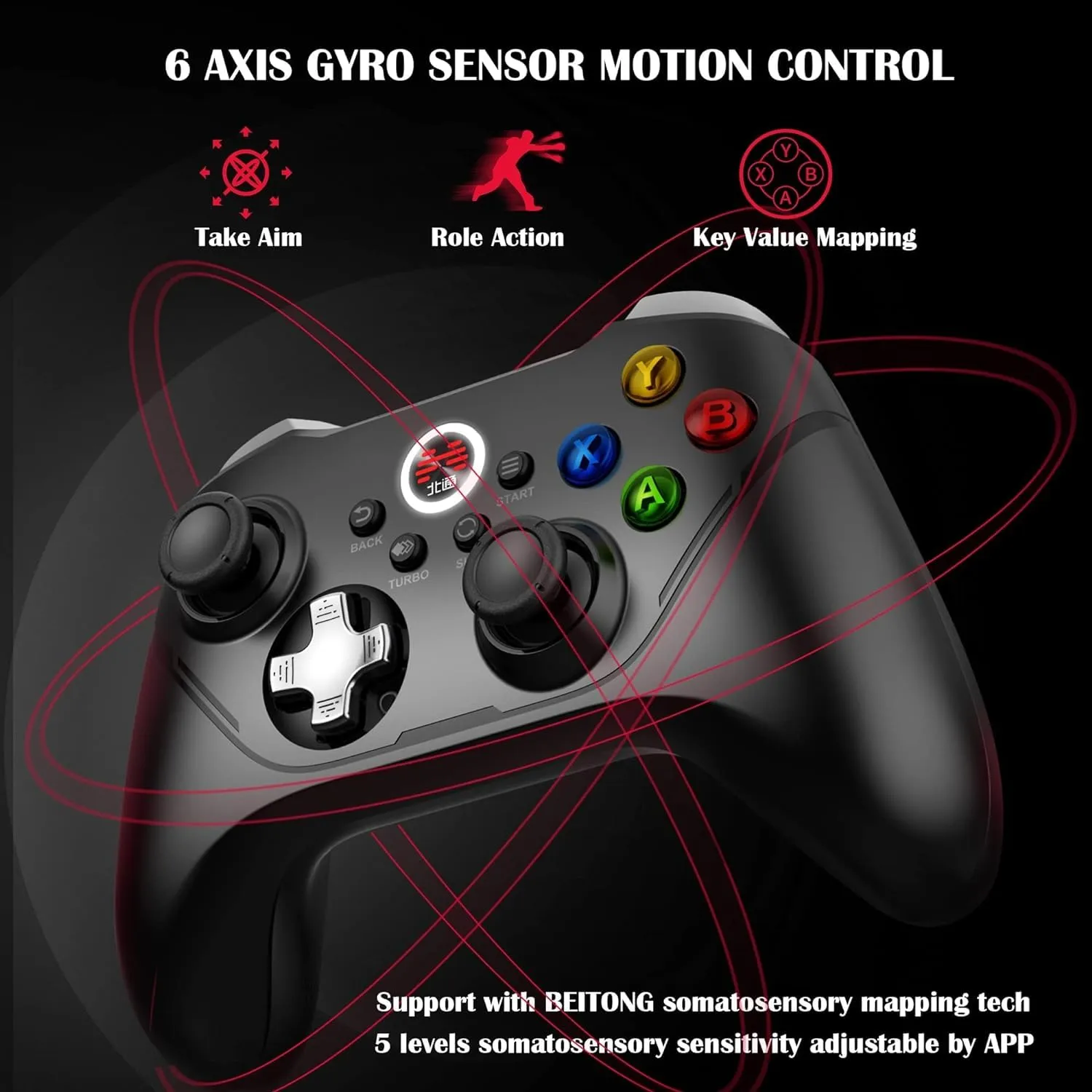 BEITONG Asura 2 Pro PC Controller Wireless Gaming Gamepad 6 Axis Gyro Motion Sensing,Compatible with Windows Switch Lite/OLED Steam Deck Tesla,Hall Effect Triggers/M Button (Black with Motion Control)