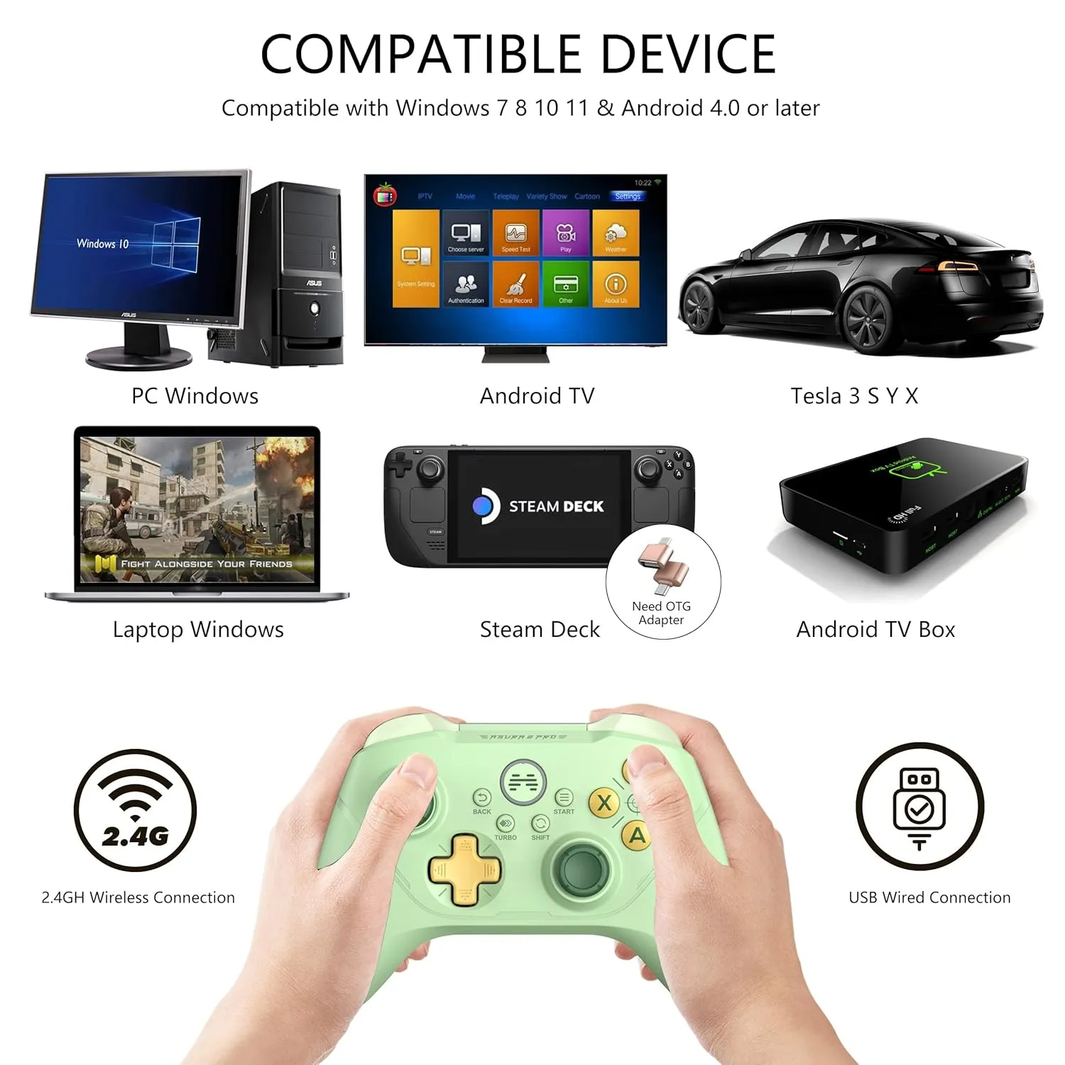 BEITONG Asura 2 Pro PC Game Controller Wireless Gamepad Joystick Hall Effect Trigger For Windows 7 8 10 11,Android TV,Steam,Tesla,Simulator,Mechanical Keys & D-pad/Advanced Buttons (Avocado)