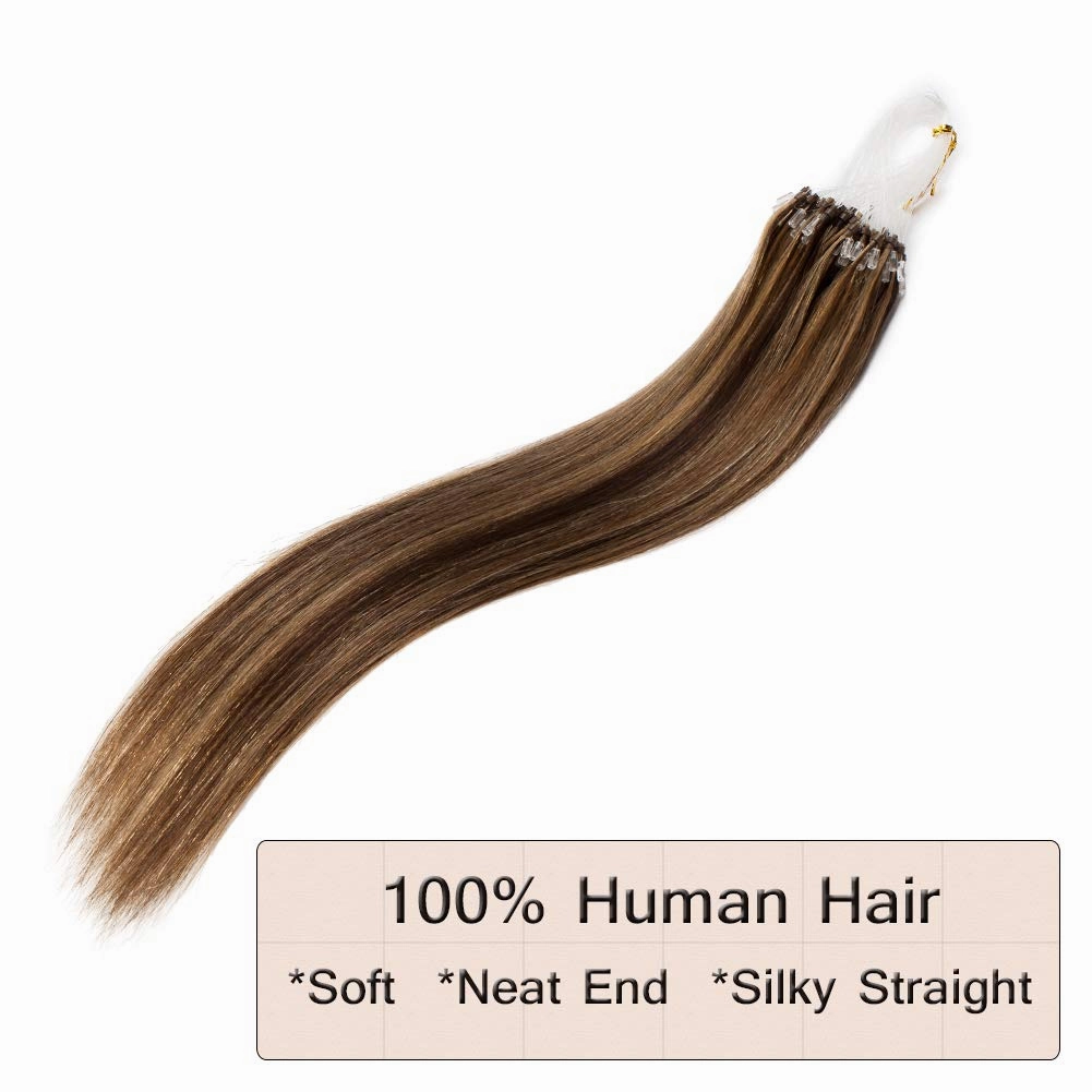 Benehair Micro Link Hair Extensions Human Hair Extension Balayage Remy Hair Weft Hairpiece 16inch Highlighted Brown Blonde #4&27