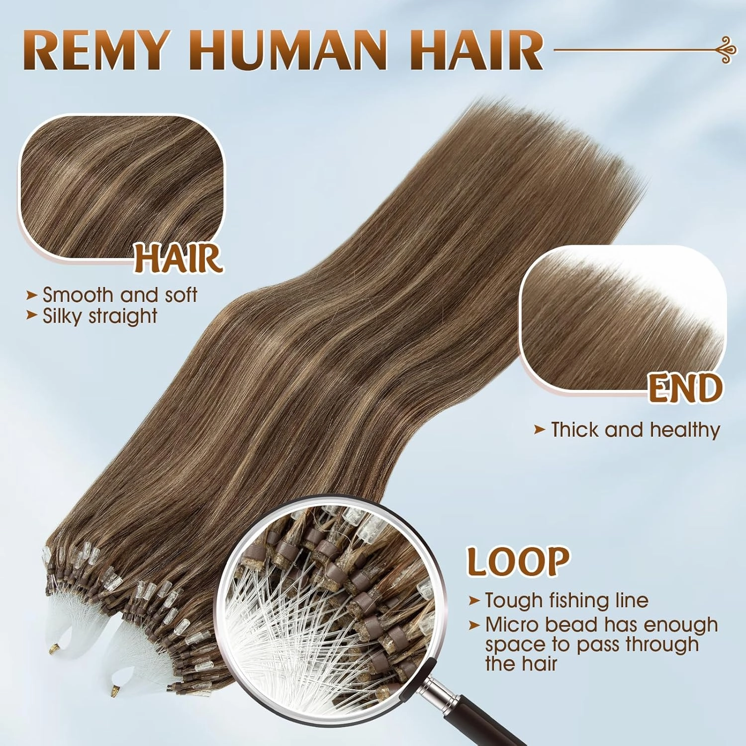 Benehair Micro Link Hair Extensions Human Hair Extension Balayage Remy Hair Weft Hairpiece 16inch Highlighted Brown Blonde #4&27