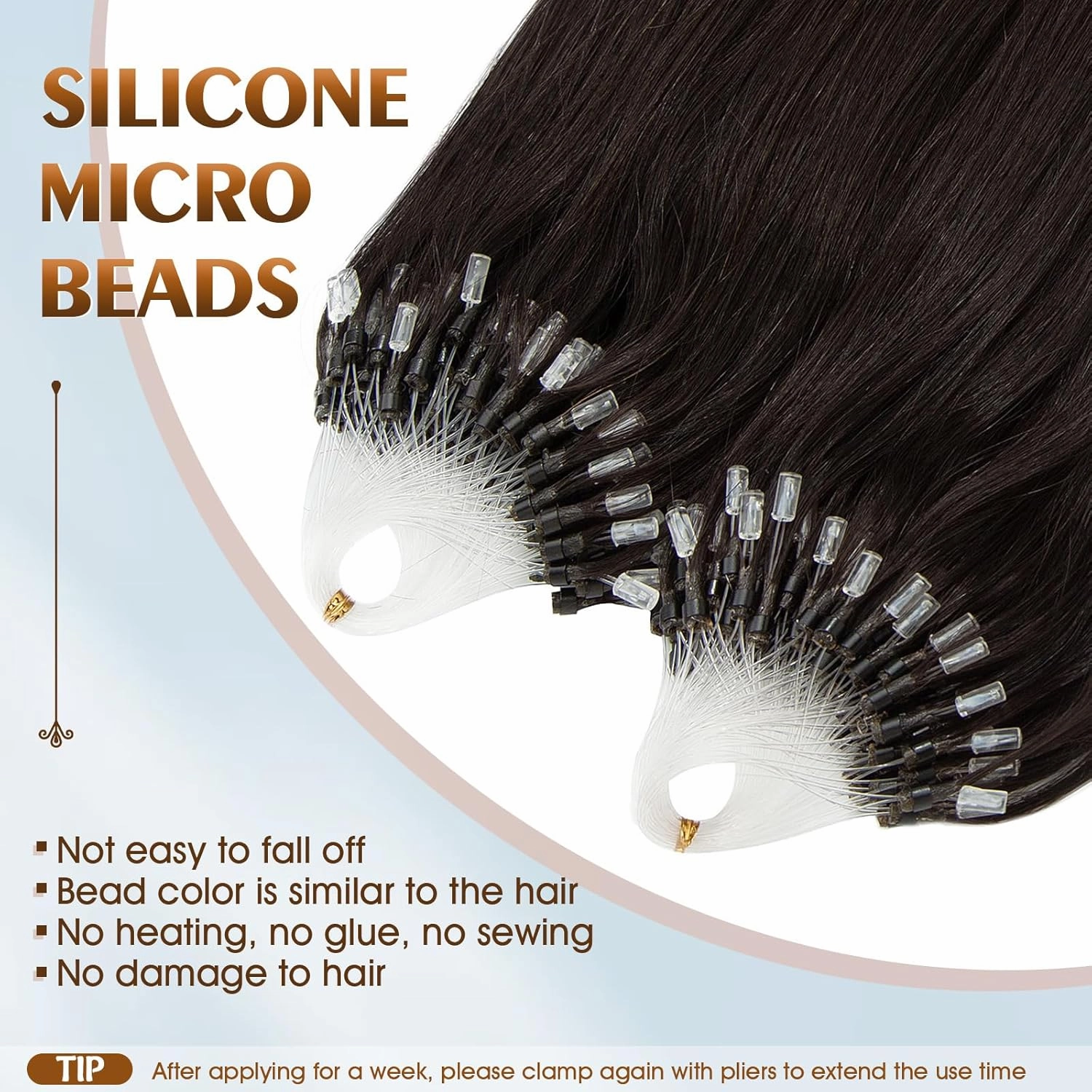 Benehair Micro Loop Ring Human Hair Extensions Remy Hairpiece Hair Extensions Natural Black #1B Silky Straight 100 Strands 50g 16 Inch