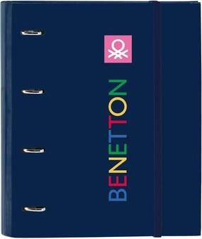 Benetton Damero 35cm 4 Ring Binder with 100 A4 Sheets, Ideal for Children of Different Ages Comfortable and Versatile, Quality and Resilience, 27 x 3.5 x 32 cm, Navy, M, Casual