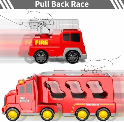 Bennol Toddler Trucks Toys for Boys Age 1-3 3-5, 5 in 1 Fire Car Truck for Girls 1 2 3 4 5 6 Years Old, Christmas Birthday Gift Car Sets with Light Sound
