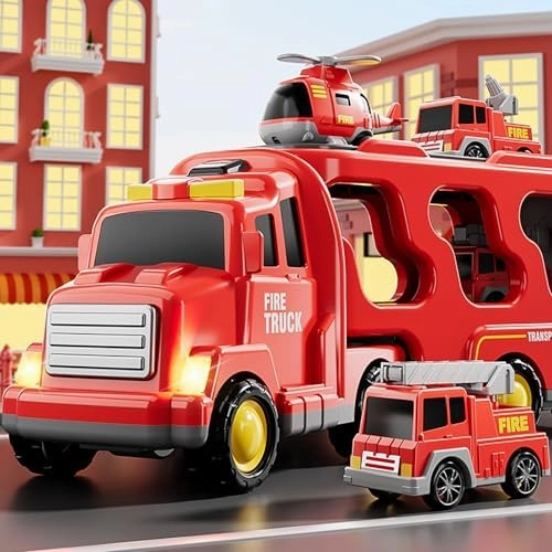 Bennol Toddler Trucks Toys for Boys Age 1-3 3-5, 5 in 1 Fire Car Truck for Girls 1 2 3 4 5 6 Years Old, Christmas Birthday Gift Car Sets with Light Sound