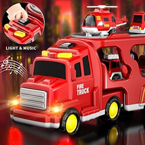 Bennol Toddler Trucks Toys for Boys Age 1-3 3-5, 5 in 1 Fire Car Truck for Girls 1 2 3 4 5 6 Years Old, Christmas Birthday Gift Car Sets with Light Sound