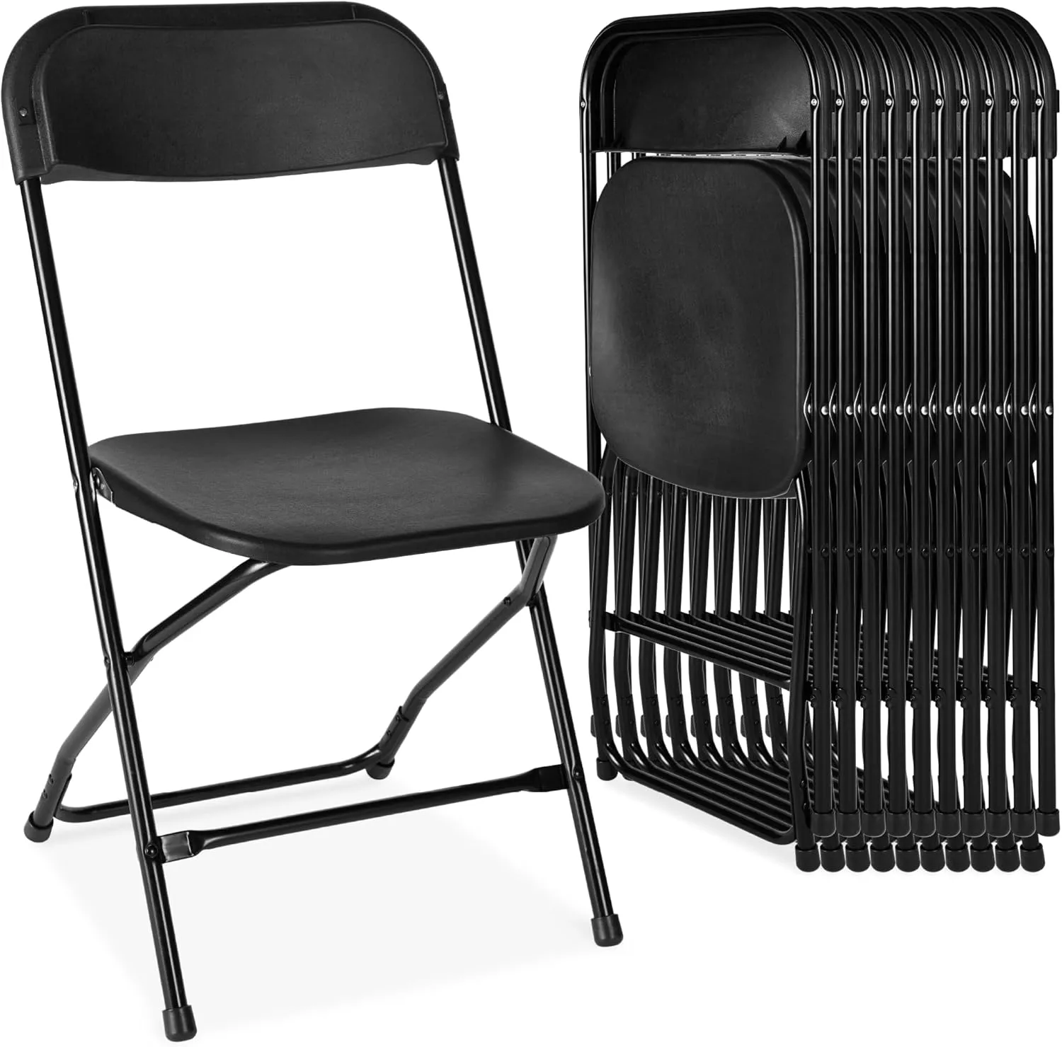 Best Choice Products Set of 10 Plastic Folding Chairs, Portable Stacking Indoor Outdoor Seating for Home, Yard, Garden, Parties, Events w/Non-Slip Feet, 350lb Weight Capacity - Black