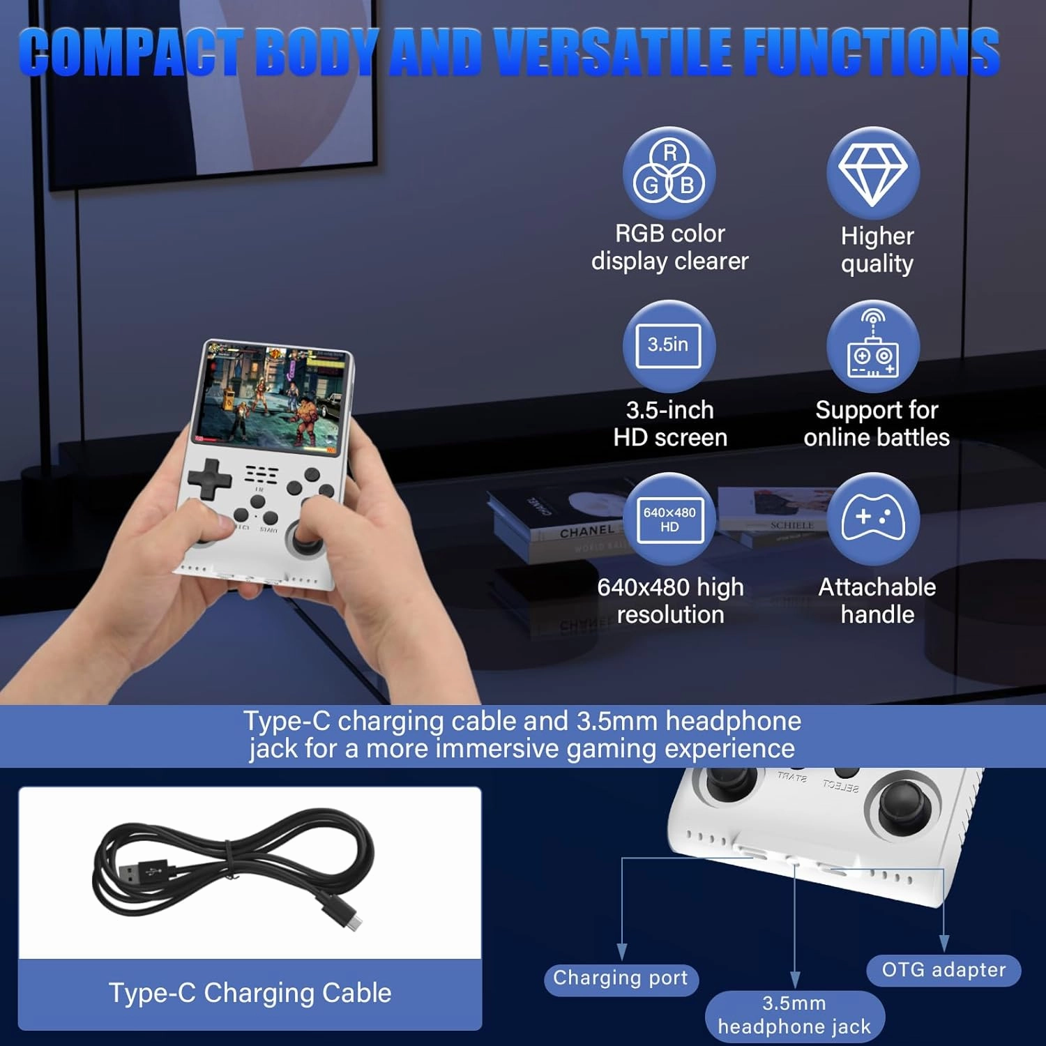 Best brose 30000 Games in 1Handheld Game Console,3.5-Inch IPS Screen Retro Gaming Console,30000 Classic Games, 3800mAh,20＋Mainstream Emulator,Built-in 256G TF Card, White
