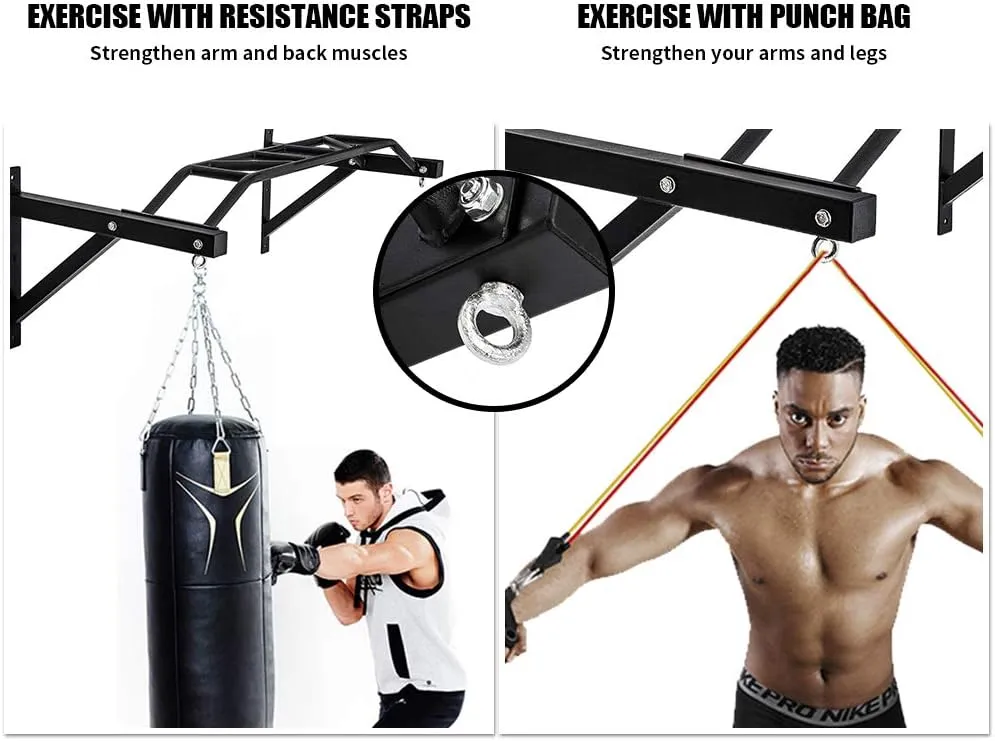 BESTHLS Wall Mounted Pull Up Bar and Dip Station, Heavy Duty Wall Mount Pull-up Chin Up Bar Multifunctional Home Gym Workout Indoor Exercise Equipment Support to 440 Lbs