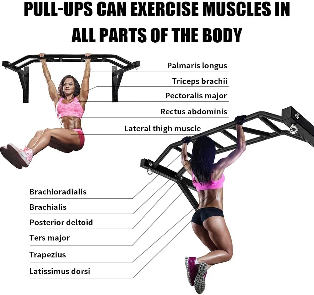 BESTHLS Wall Mounted Pull Up Bar and Dip Station, Heavy Duty Wall Mount Pull-up Chin Up Bar Multifunctional Home Gym Workout Indoor Exercise Equipment Support to 440 Lbs