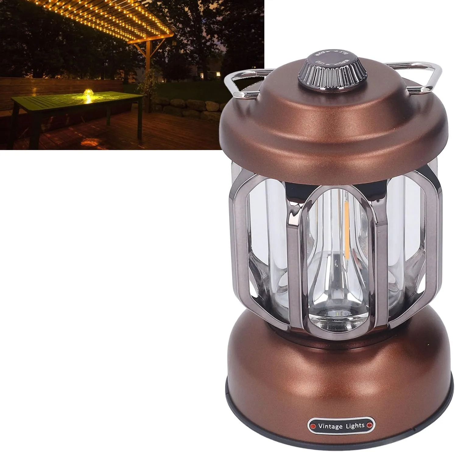 BFYDOAA Retro Camping Lantern Waterproof Rechargeable Tent Lantern with 3 Light Modes,Hanging or Tabletop Camp Lights for Outdoor Yard Hiking(Brown)