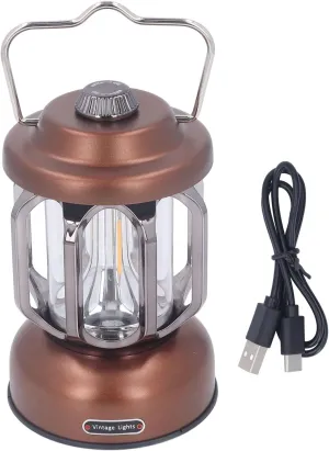 BFYDOAA Retro Camping Lantern Waterproof Rechargeable Tent Lantern with 3 Light Modes,Hanging or Tabletop Camp Lights for Outdoor Yard Hiking(Brown)