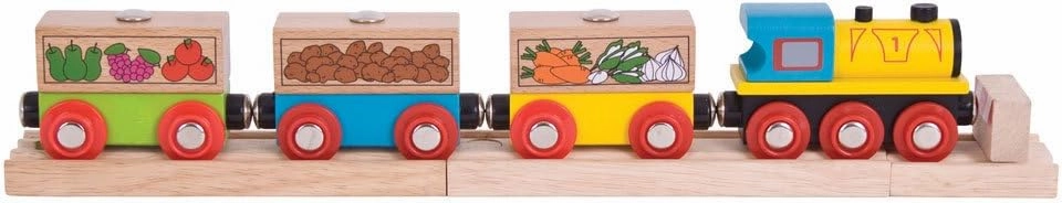 Bigjigs Rail Fruit and Veg Train - Other Major Wooden Rail Brands are Compatible