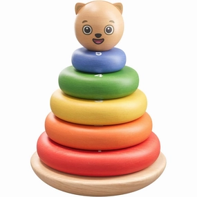 Bimi Boo Wooden Rainbow Stacking Rings for Toddlers - Ring Stacker Baby Toy with Roly-Poly Base - Montessori Early Counting Toy Size Recognition Learning Activity - Ideal Baby Gift (5 Rings)