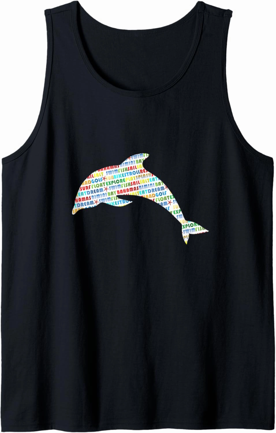 Bimini Bay Dolphin Word Cloud Tank Top