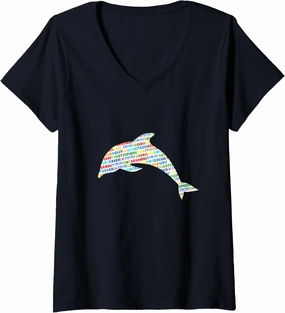 Bimini Bay Dolphin Word Cloud V-Neck T-Shirt