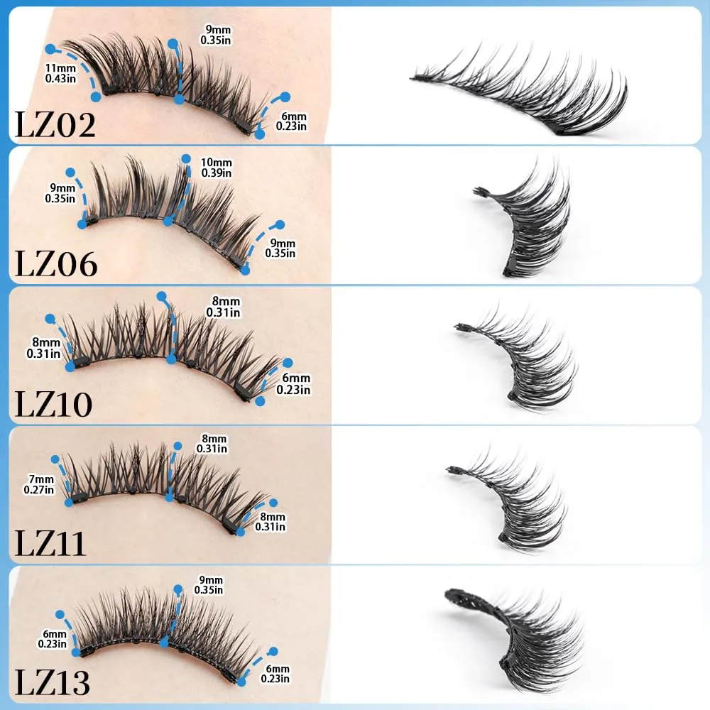 Black Magnetic False Eyelashes 3D Mink Reusable Dramatic Lashes 1 Pair/2 Pairs/ 5 Pairs To Choose False Eyelash Curler Natural Glue Free Magnetic Fox Eyelashes (LZ13-2 Pairs Pack)