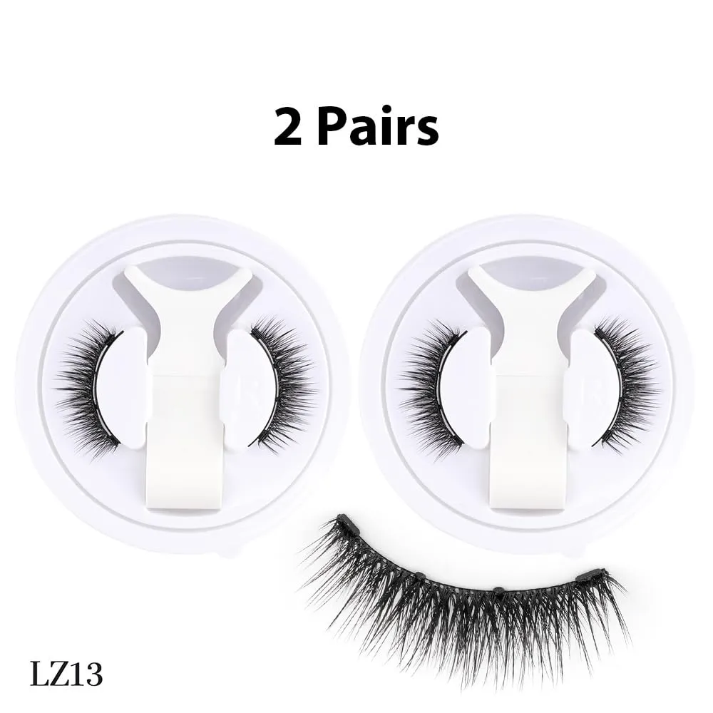 Black Magnetic False Eyelashes 3D Mink Reusable Dramatic Lashes 1 Pair/2 Pairs/ 5 Pairs To Choose False Eyelash Curler Natural Glue Free Magnetic Fox Eyelashes (LZ13-2 Pairs Pack)