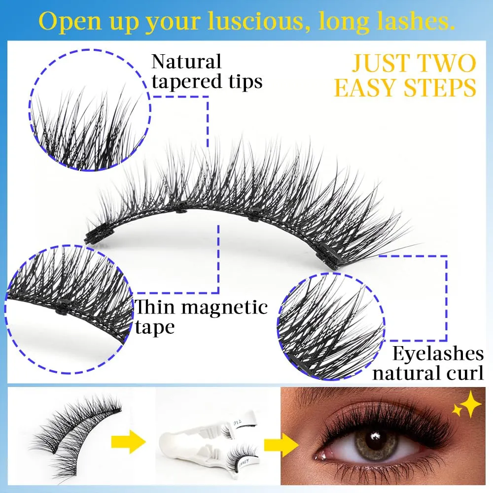 Black Magnetic False Eyelashes 3D Mink Reusable Dramatic Lashes 1 Pair/2 Pairs/ 5 Pairs To Choose False Eyelash Curler Natural Glue Free Magnetic Fox Eyelashes (LZ13-2 Pairs Pack)