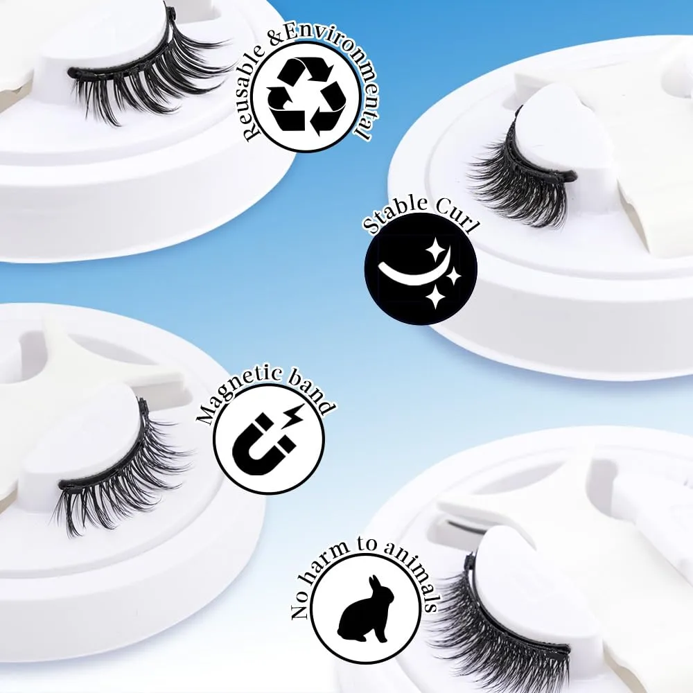Black Magnetic False Eyelashes 3D Mink Reusable Dramatic Lashes 1 Pair/2 Pairs/ 5 Pairs To Choose False Eyelash Curler Natural Glue Free Magnetic Fox Eyelashes (LZ13-2 Pairs Pack)