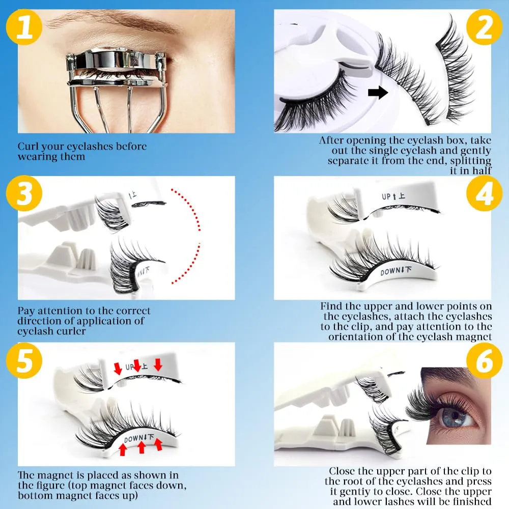 Black Magnetic False Eyelashes 3D Mink Reusable Dramatic Lashes 1 Pair/2 Pairs/ 5 Pairs To Choose False Eyelash Curler Natural Glue Free Magnetic Fox Eyelashes (LZ13-2 Pairs Pack)