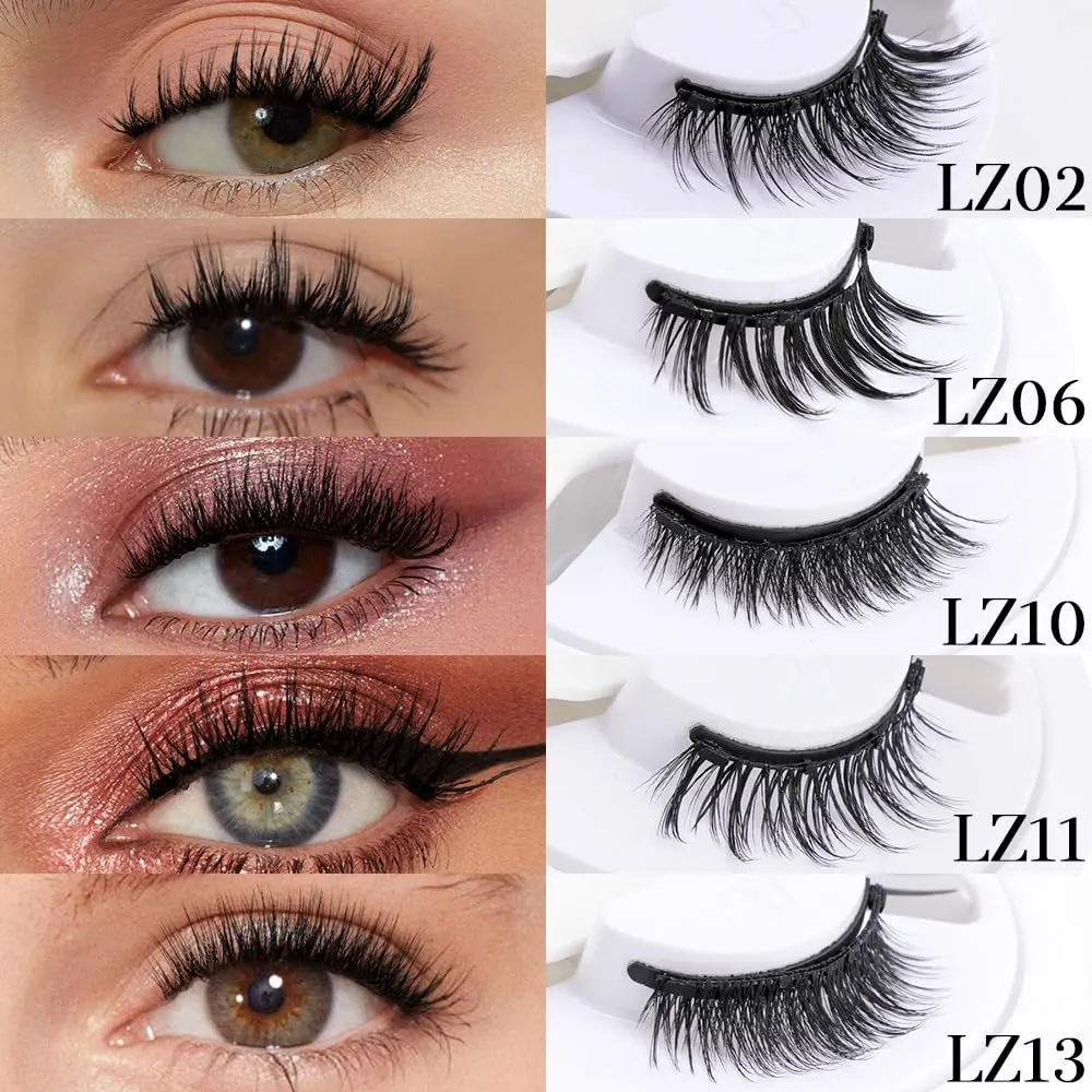 Black Magnetic False Eyelashes 3D Mink Reusable Dramatic Lashes 1 Pair/2 Pairs/ 5 Pairs To Choose False Eyelash Curler Natural Glue Free Magnetic Fox Eyelashes (LZ13-2 Pairs Pack)