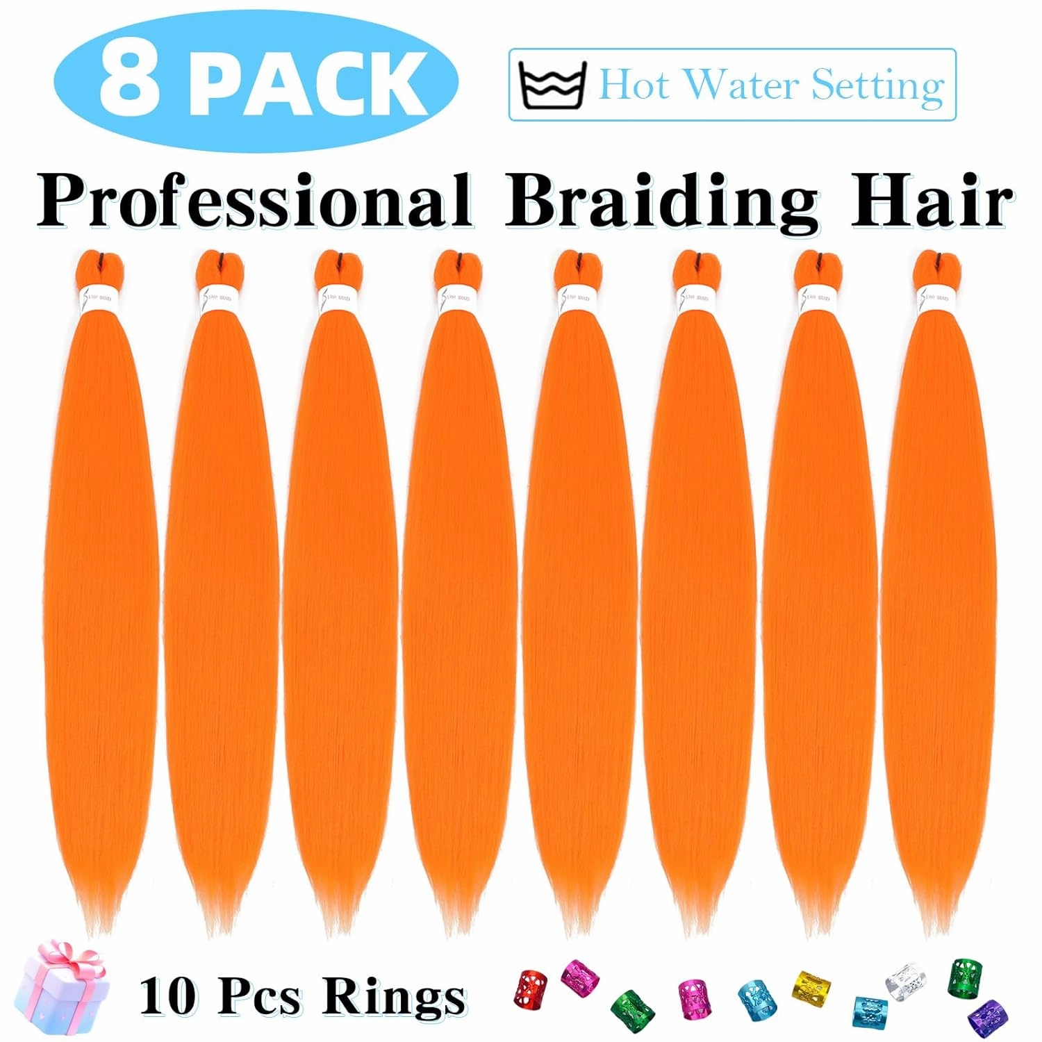 Black Braiding Hair Pre Stretched 14 Inch 8 Pack Braiding Hair Extensions Itch Free Soft Yaki Texture Hot Water Setting Synthetic Crochet Braids Hair For Women Girls (14Inch,Orange)