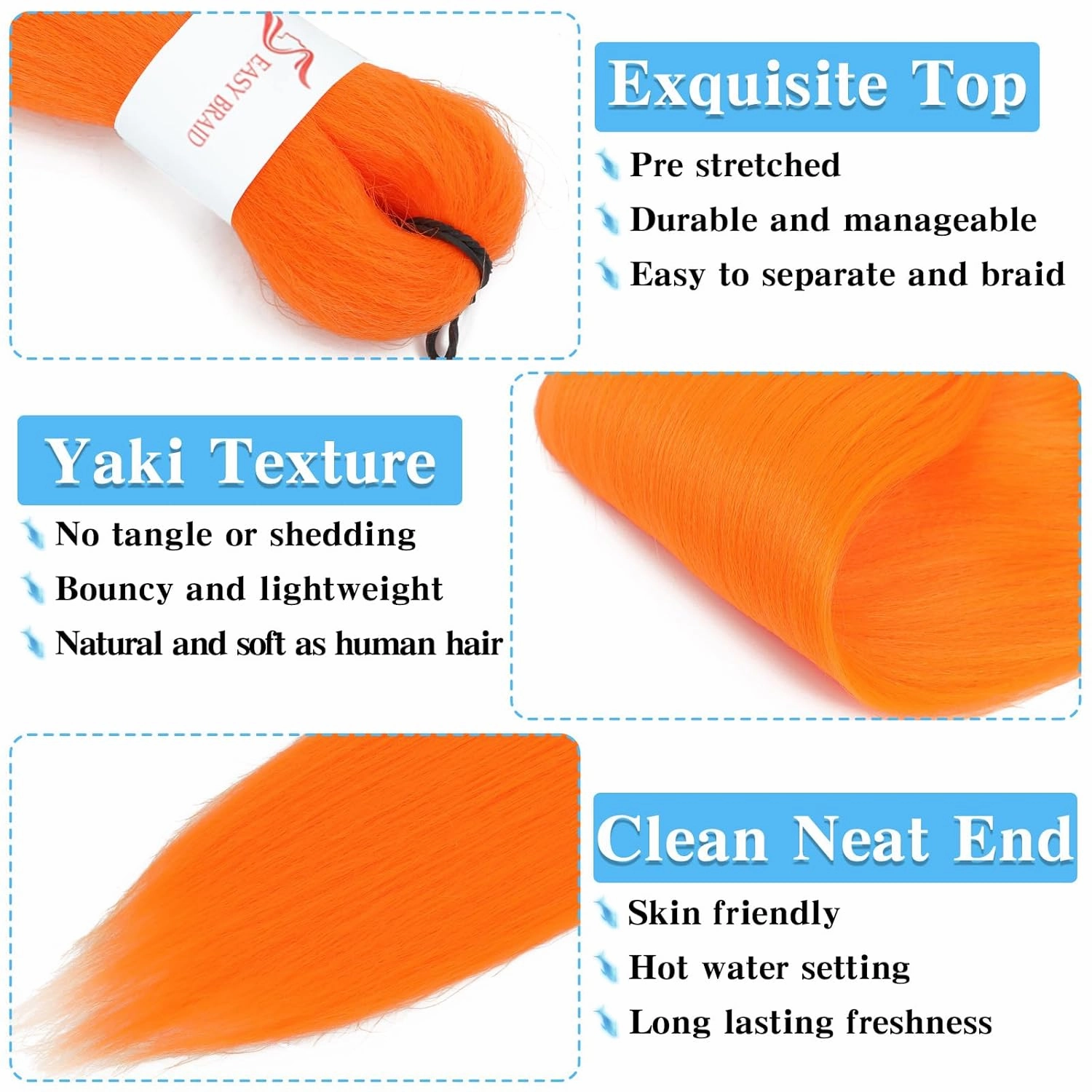 Black Braiding Hair Pre Stretched 14 Inch 8 Pack Braiding Hair Extensions Itch Free Soft Yaki Texture Hot Water Setting Synthetic Crochet Braids Hair For Women Girls (14Inch,Orange)