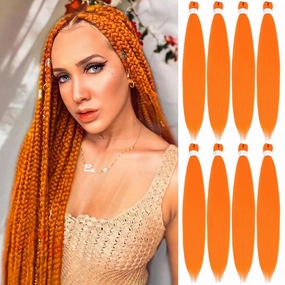 Black Braiding Hair Pre Stretched 14 Inch 8 Pack Braiding Hair Extensions Itch Free Soft Yaki Texture Hot Water Setting Synthetic Crochet Braids Hair For Women Girls (14Inch,Orange)