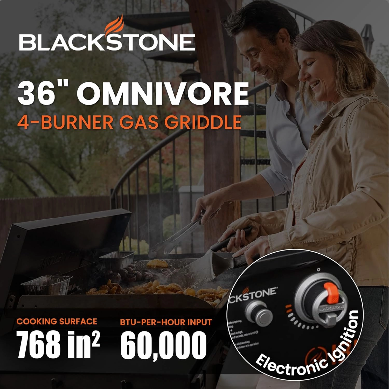 Blackstone 2266 36” Original Omnivore Griddle with Dual Side Shelves, Powder Coated Steel, Black