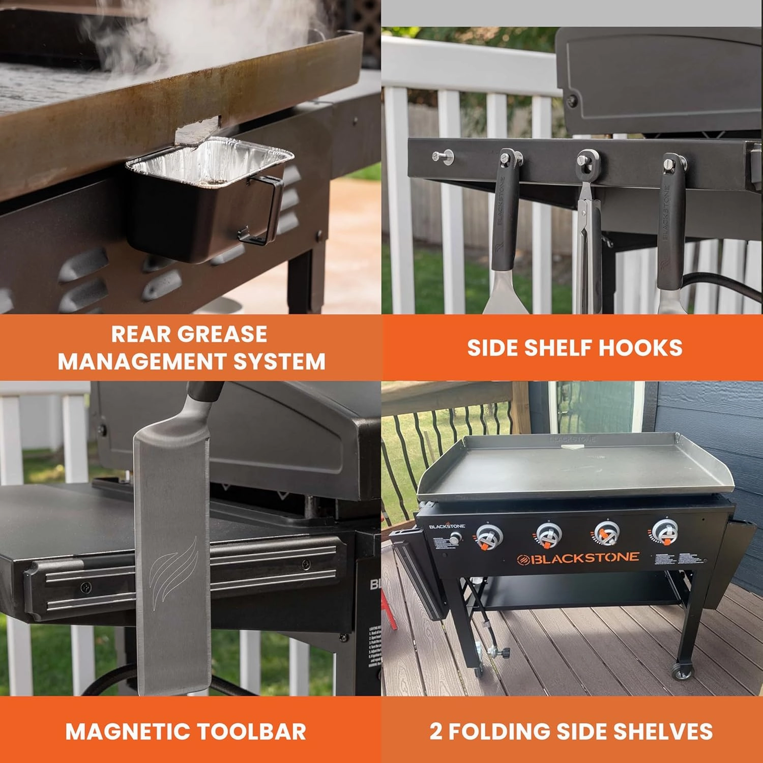 Blackstone 2266 36” Original Omnivore Griddle with Dual Side Shelves, Powder Coated Steel, Black