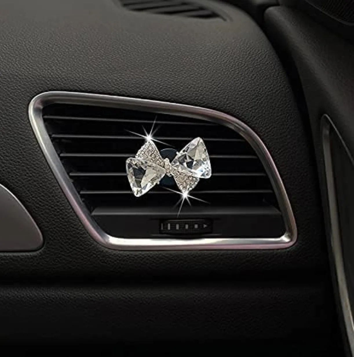 Bling Bow Vent Clips, Crystal Bow-Knot Car Diffuser Vent Clip Rhinestone Bow Car Accessories for Air Fresheners Car Interior Decor Crystal Car Decoration for Women(Silver)