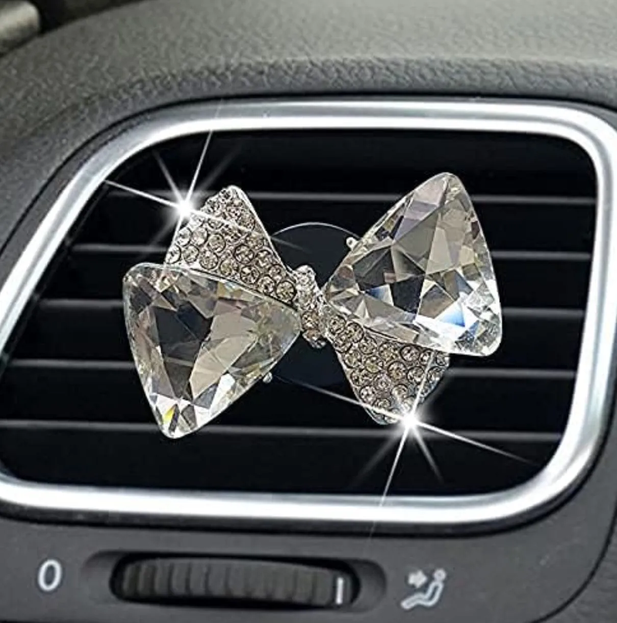 Bling Bow Vent Clips, Crystal Bow-Knot Car Diffuser Vent Clip Rhinestone Bow Car Accessories for Air Fresheners Car Interior Decor Crystal Car Decoration for Women(Silver)