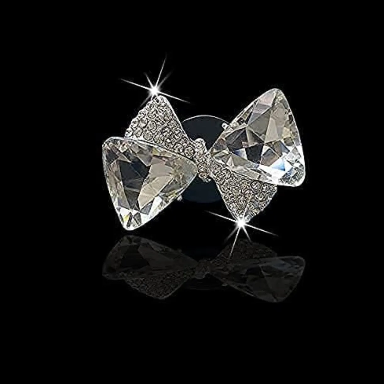 Bling Bow Vent Clips, Crystal Bow-Knot Car Diffuser Vent Clip Rhinestone Bow Car Accessories for Air Fresheners Car Interior Decor Crystal Car Decoration for Women(Silver)