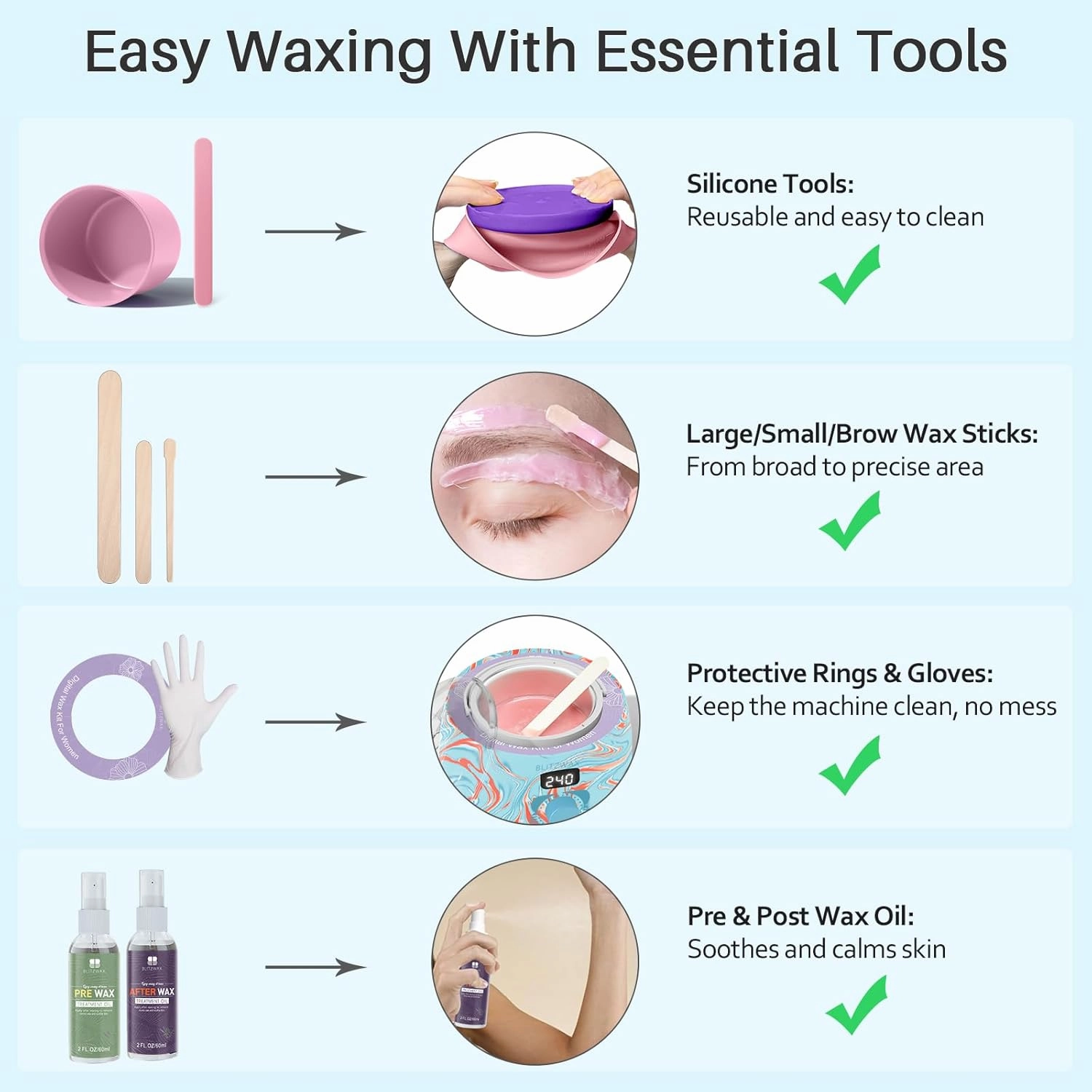 BLITZWAX Brazilian and Bikini Waxing Kit for Women, Hard Wax Warmer for Face, Legs and Body, At Home Hair Removal Kit, Beginner Friendly, Effective on Coarse Hair, Pool Swirl Design