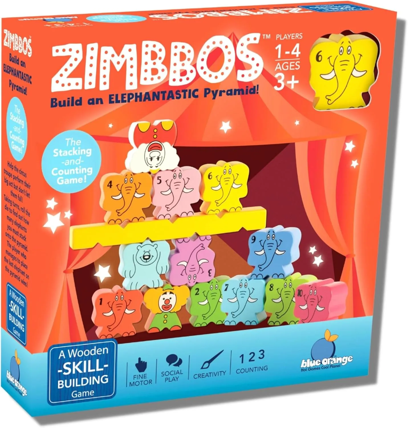 Blue Orange Zimbbos Fun Preschool Stacking and Balancing Game – Award Winning Kids and Family Friendly Educational Elephant Wooden Game Games – 1 to 4 Players for Ages 3  Years