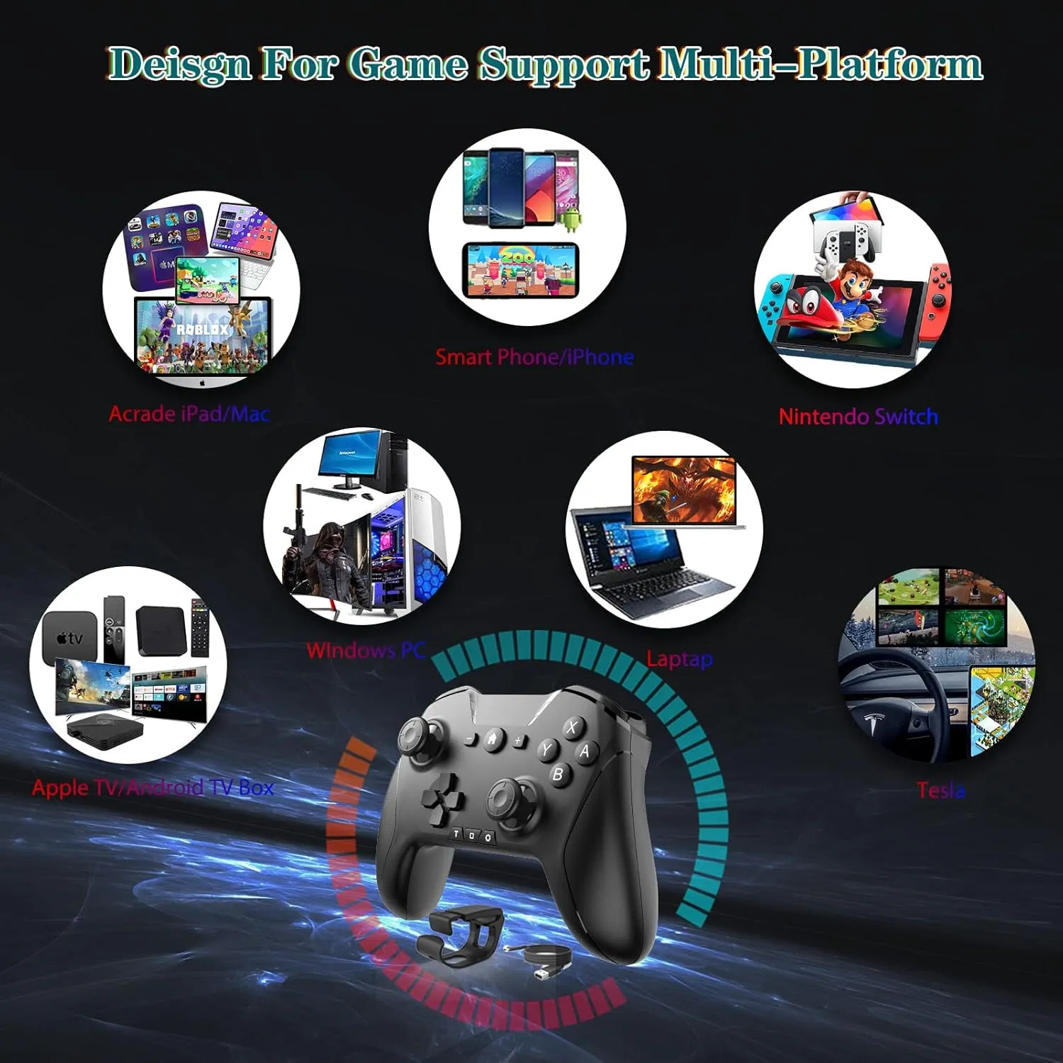 Bluetooth Controller for Switch/Mac/PC/Steam/Mobile Phone/iOS/Android//TV/iPad/Table/Apple Arcade MFi Games, switch pro controller wireless with Adjustable Dual Motion,Turbo,Macros,6-Axis,Wake Up for Black Myth: Wukong (Black) (Purple) (Black with Clip)