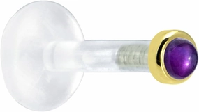 Body Candy Solid 14k Yellow Gold 2mm Genuine Amethyst Bioplast Push in Labret 14 Gauge 5/16"