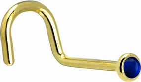 Body Candy Solid 14k Yellow Gold 2mm Genuine Sapphire Right Nose Stud Screw 20 Gauge 1/4"