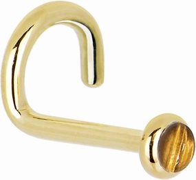Body Candy Solid 14k Yellow Gold 2mm Tiger Eye Left Nose Stud Screw 18 Gauge 1/4"